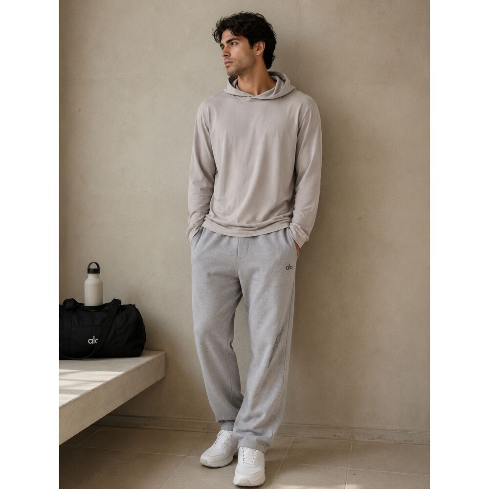 Alo Yoga Conquer Reform Hooded Sweatshirt Size Mens XL Bone Soft Cozy Athletic